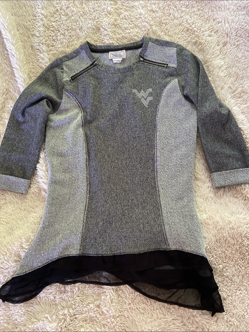 Women’s Gray Long-Sleeve Tunic with Mesh Hem